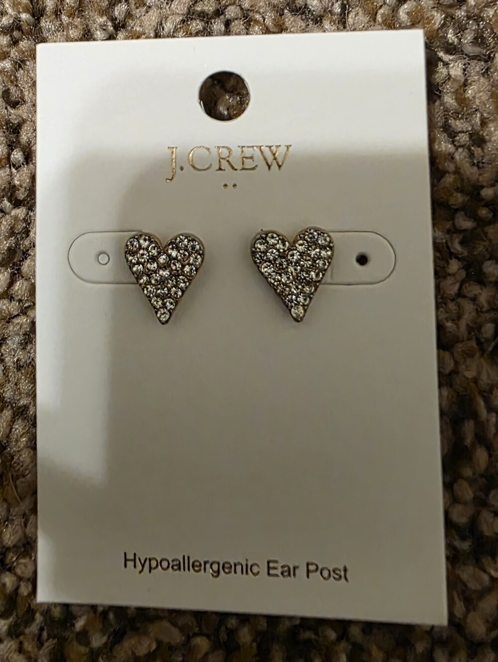 J. Crew Crystal Heart Stud Earrings - Silver Rhinestone/ BNWT